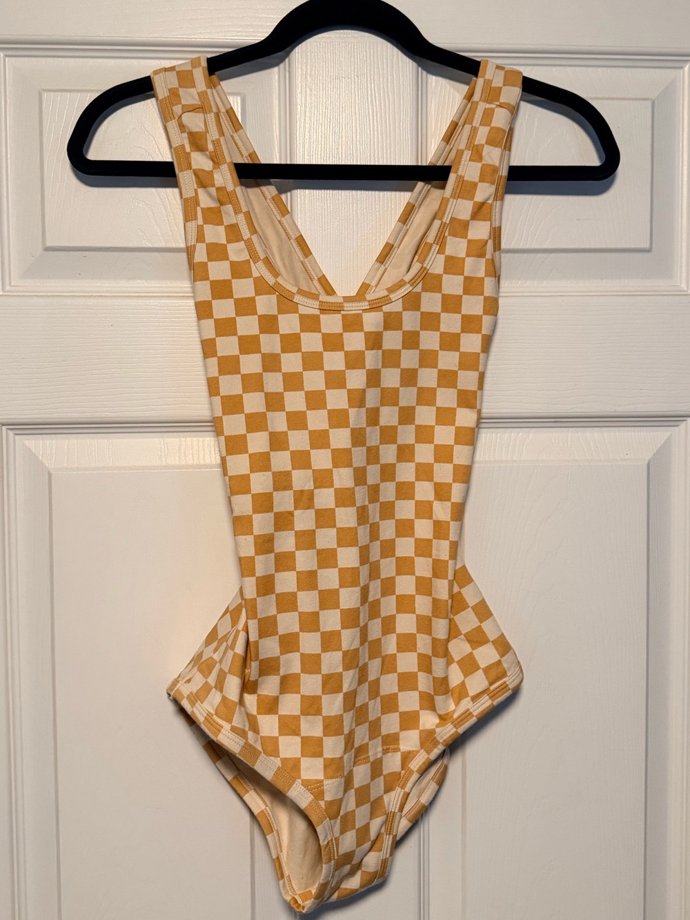 ARQ Checkerboard Tank Bodysuit in Mustard and White